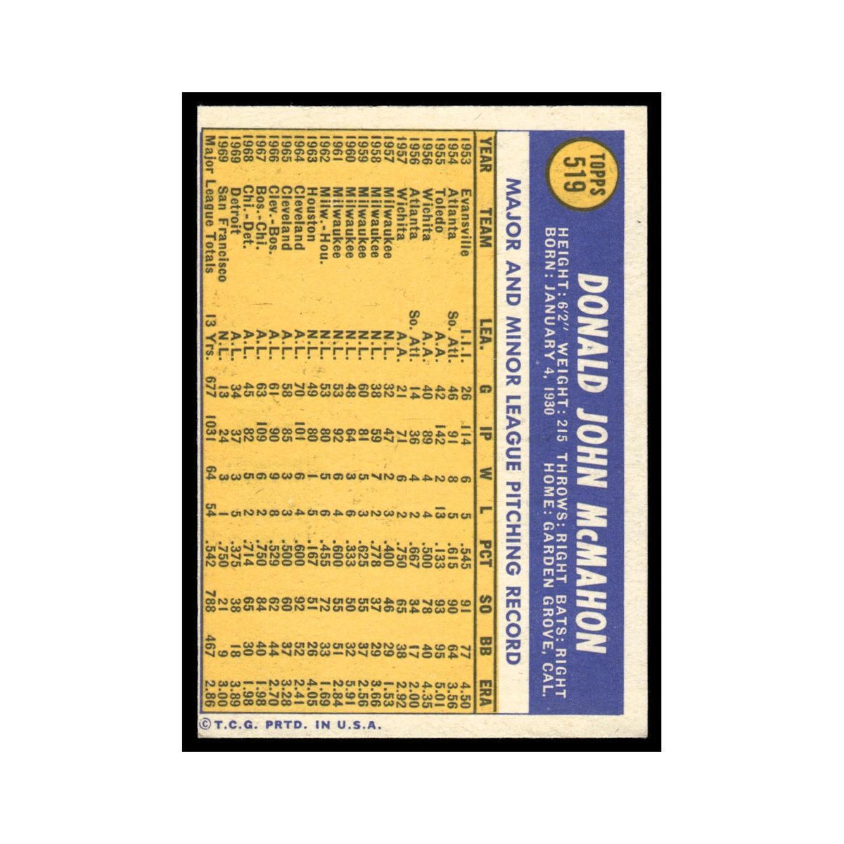 1970 Topps Don McMahon Giants #519