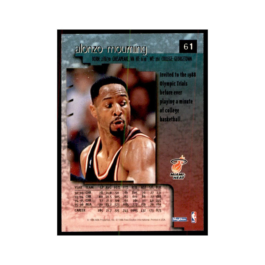 1996 SkyBox Premium Alonzo Mourning Basketball Cards #61
