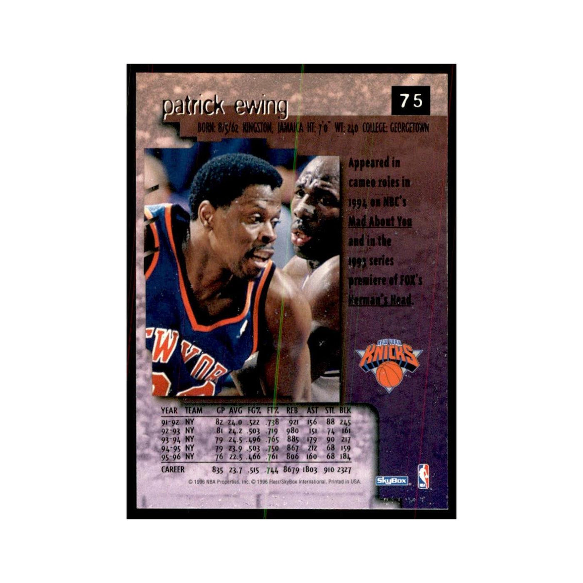 1996 SkyBox Premium Patrick Ewing Basketball Cards #75