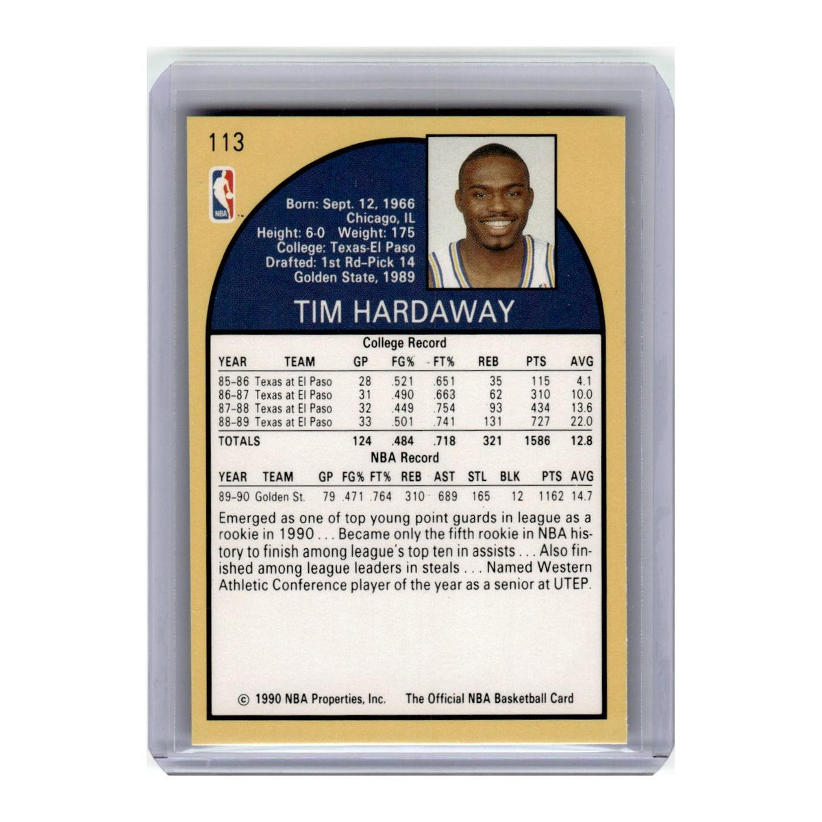 1990 Hoops Tim Hardaway RC Golden State Warriors #113