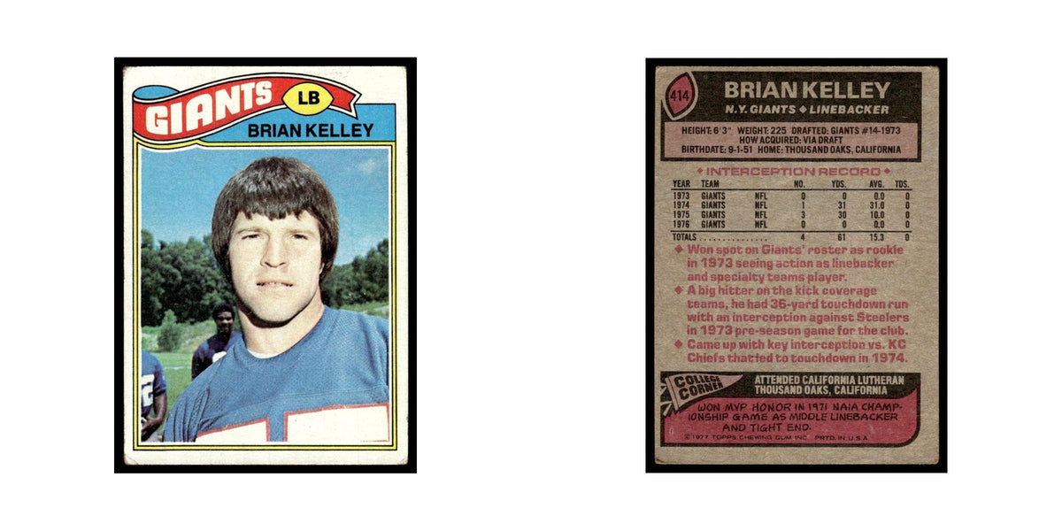 1977 Topps Football Card Brian Kelley Giants #414
