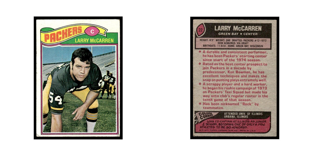 1977 Topps Football Card Larry McCarren Packers #22