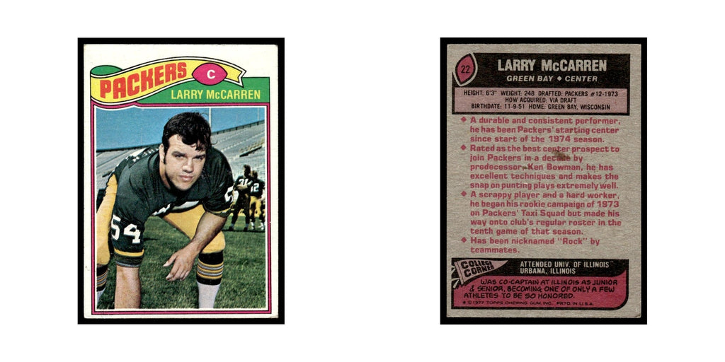 1977 Topps Football Card Larry McCarren Packers #22