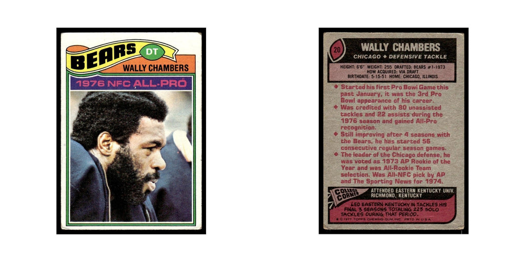 1977 Topps Football Card (Damaged) Wally Chambers Bears #20
