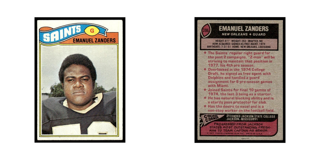 1977 Topps Football Card (Damaged) Emanuel Zanders Saints #396