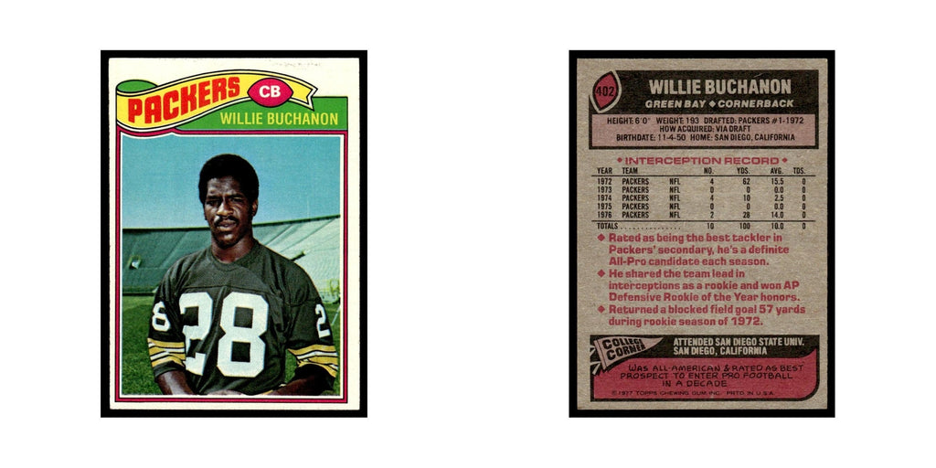 1977 Topps Football Card Willie Buchanon Packers #402