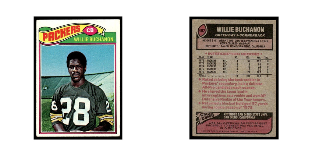 1977 Topps Football Card Willie Buchanon Packers #402