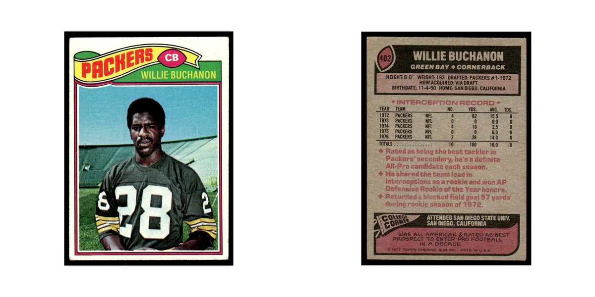 1977 Topps Football Card Willie Buchanon Packers #402