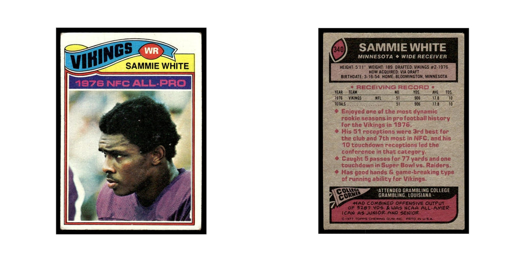 1977 Topps Football Card (Damaged) Sammie White Vikings #340