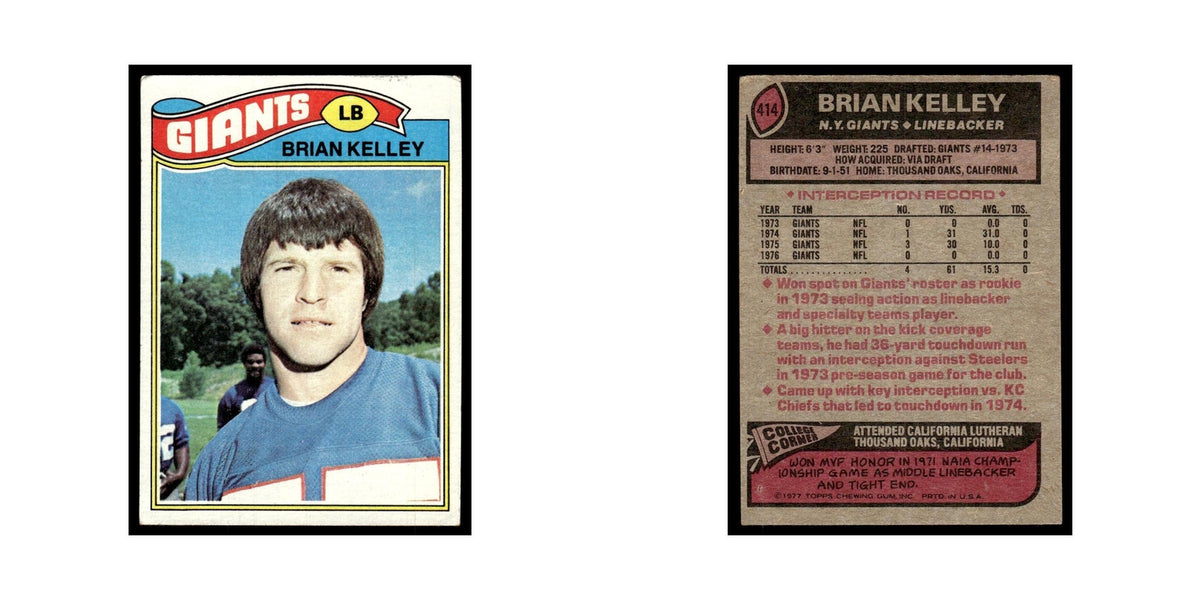 1977 Topps Football Card Brian Kelley Giants #414