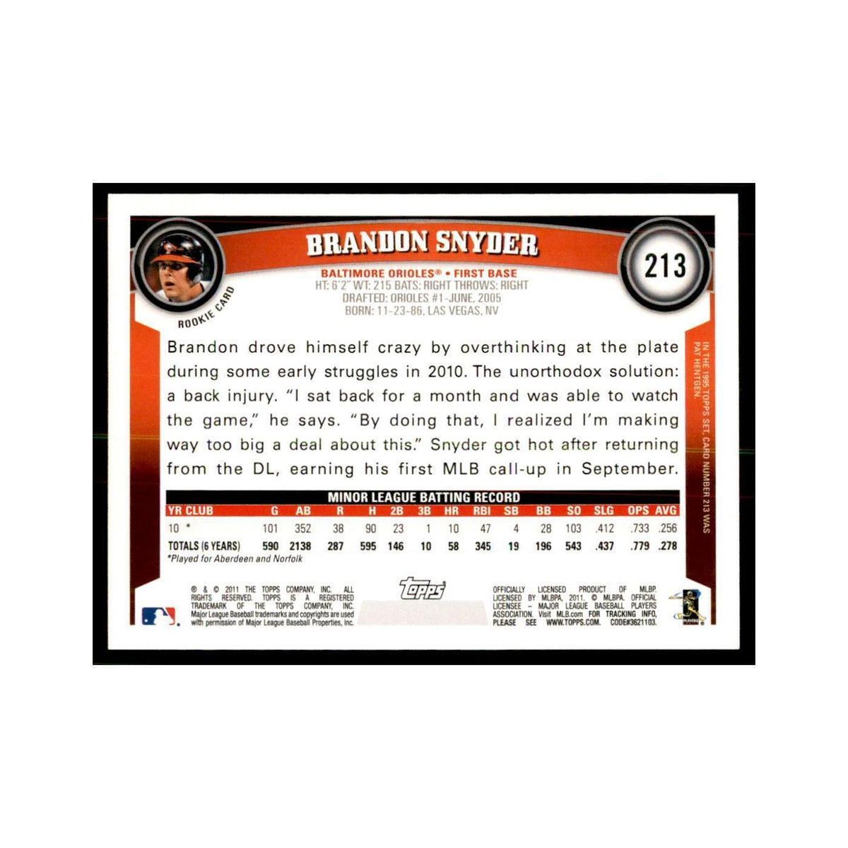 2011 Topps Brandon Snyder RC Baseball Cards #213