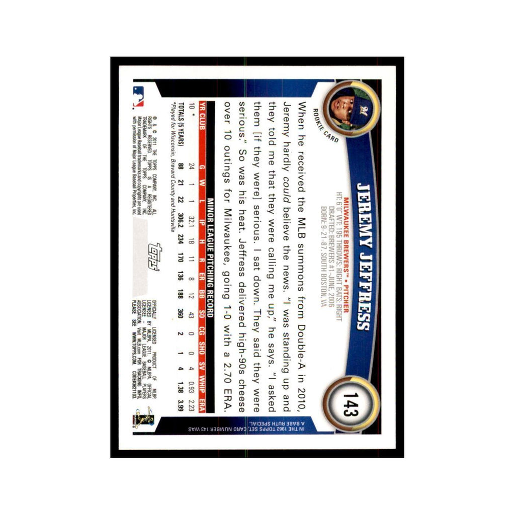 2011 Topps Jeremy Jeffress RC Baseball Cards #143