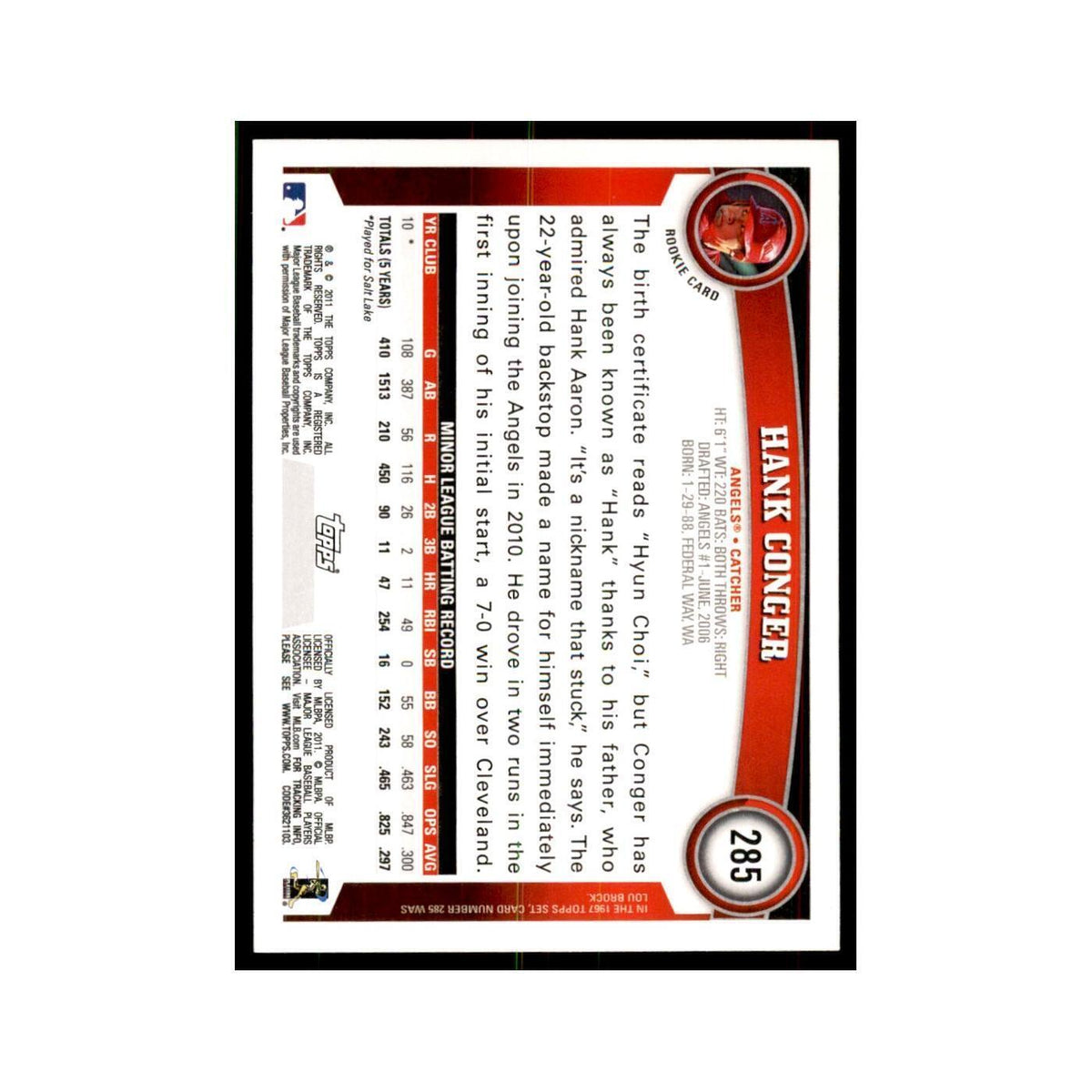 2011 Topps Hank Conger RC Baseball Cards #285