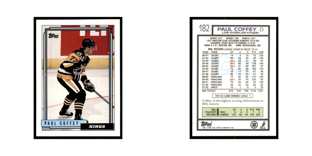 Paul Coffey 1992 Topps #182 Hockey Cards Hockey Card NM