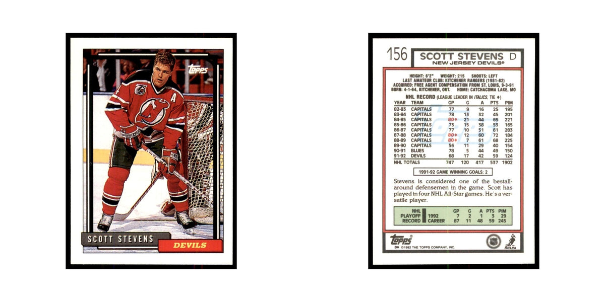 Scott Stevens 1992 Topps #156 Hockey Cards Hockey Card NM