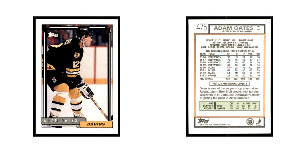 Adam Oates 1992 Topps #475 Hockey Cards Hockey Card NM