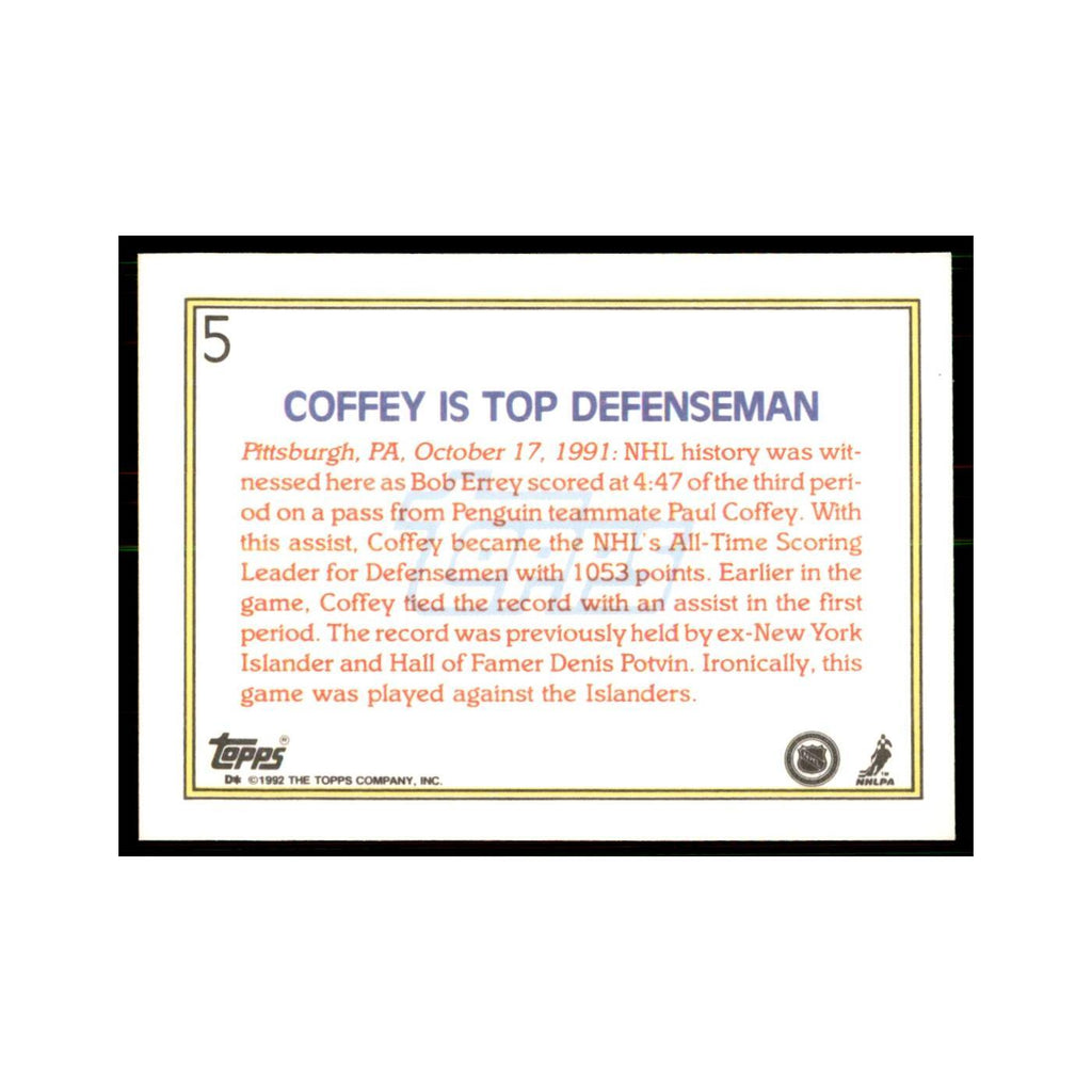 Paul Coffey 1992 Topps #5 Hockey Cards Hockey Card NM