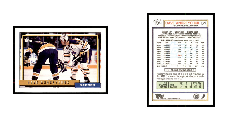 Dave Andreychuk 1992 Topps #164 Hockey Cards Hockey Card NM