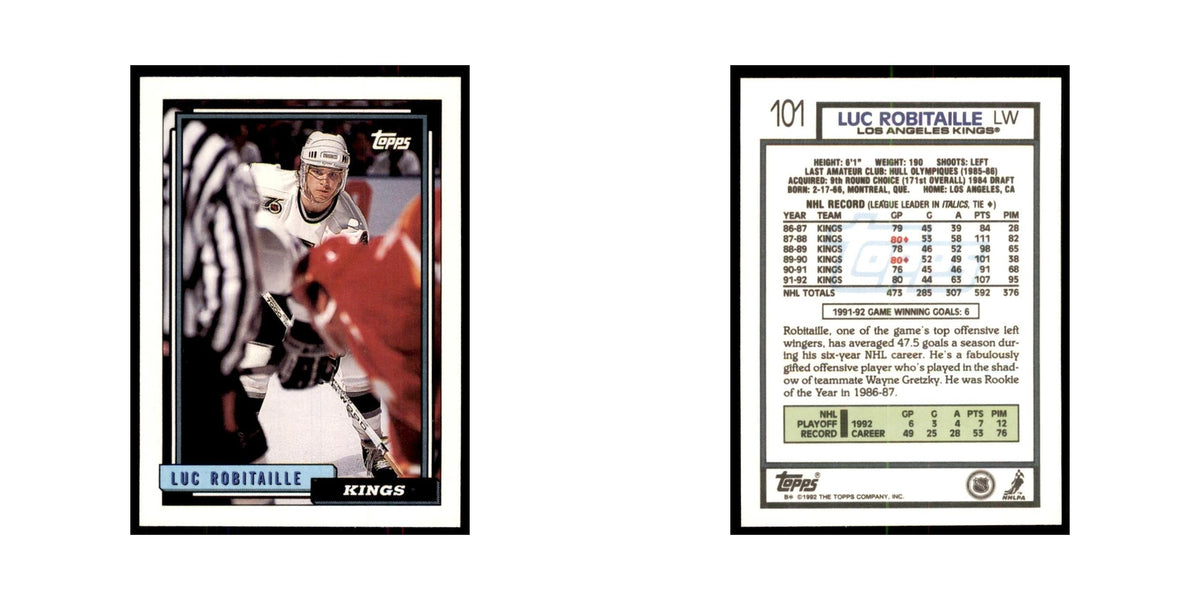 Luc Robitaille 1992 Topps #101 Hockey Cards Hockey Card NM