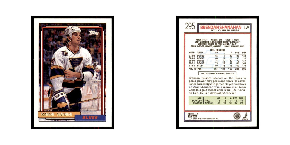 Brendan Shanahan 1992 Topps #295 Hockey Cards Hockey Card NM