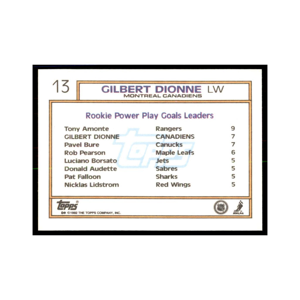 Gilbert Dionne Rookie 1992 Topps #13 Hockey Cards Hockey Card NM