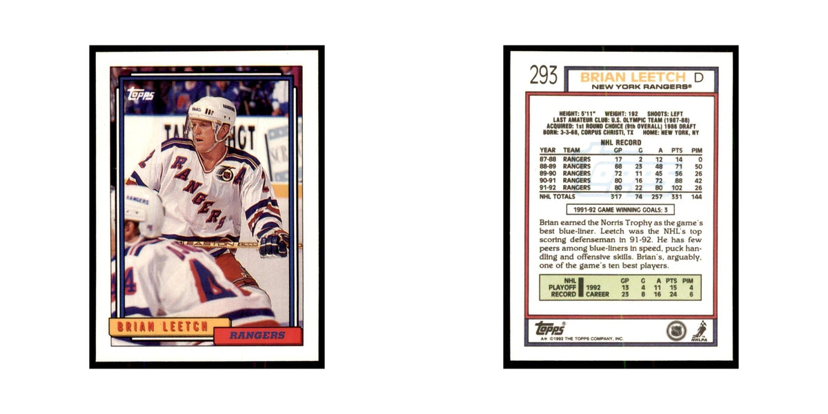 Brian Leetch 1992 Topps #293 Hockey Cards Hockey Card NM