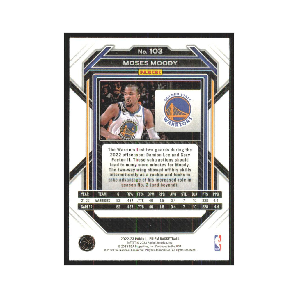 Moses Moody 2022 Panini Prizm #103 Golden State Warriors Basketball Card NM