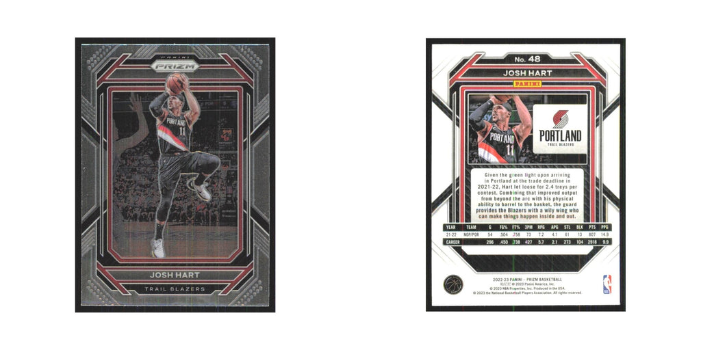 Josh Hart 2022 Panini Prizm #48 Portland Trail Blazers Basketball Card NM