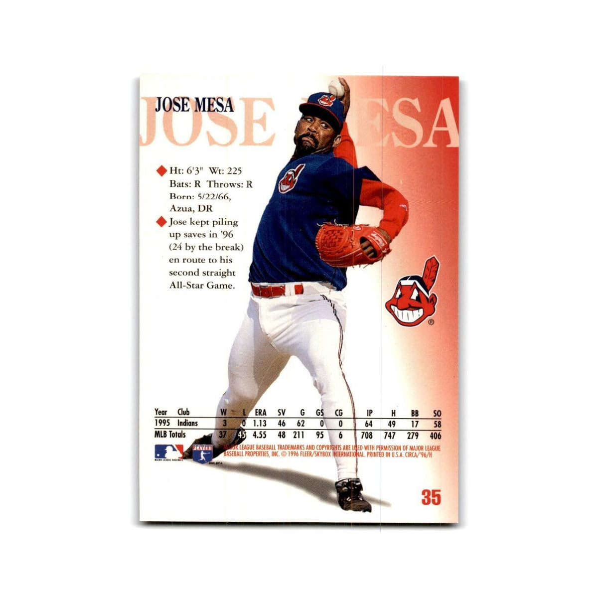 Jose Mesa 1996 Circa #35 Cleveland Indians Baseball Card NM