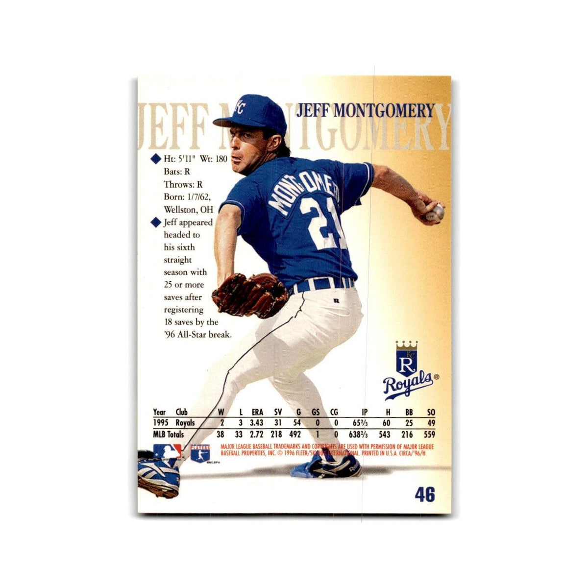 Jeff Montgomery 1996 Circa #46 Kansas City Royals Baseball Card NM