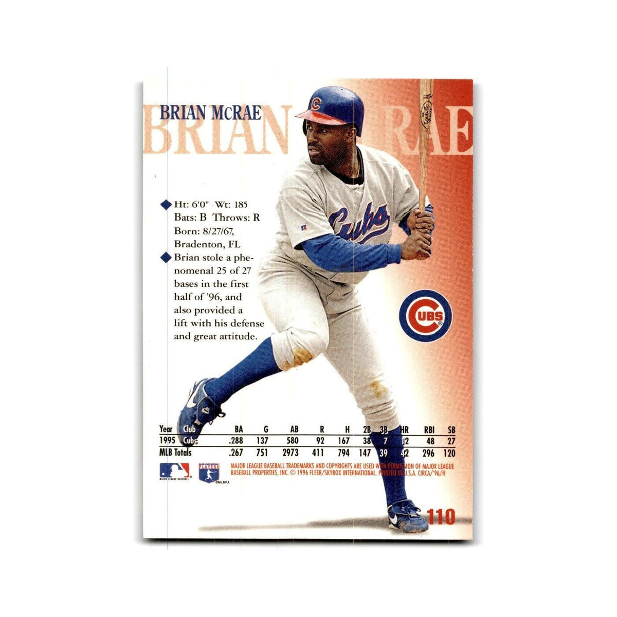 Brian McRae 1996 Circa #110 Chicago Cubs Baseball Card NM