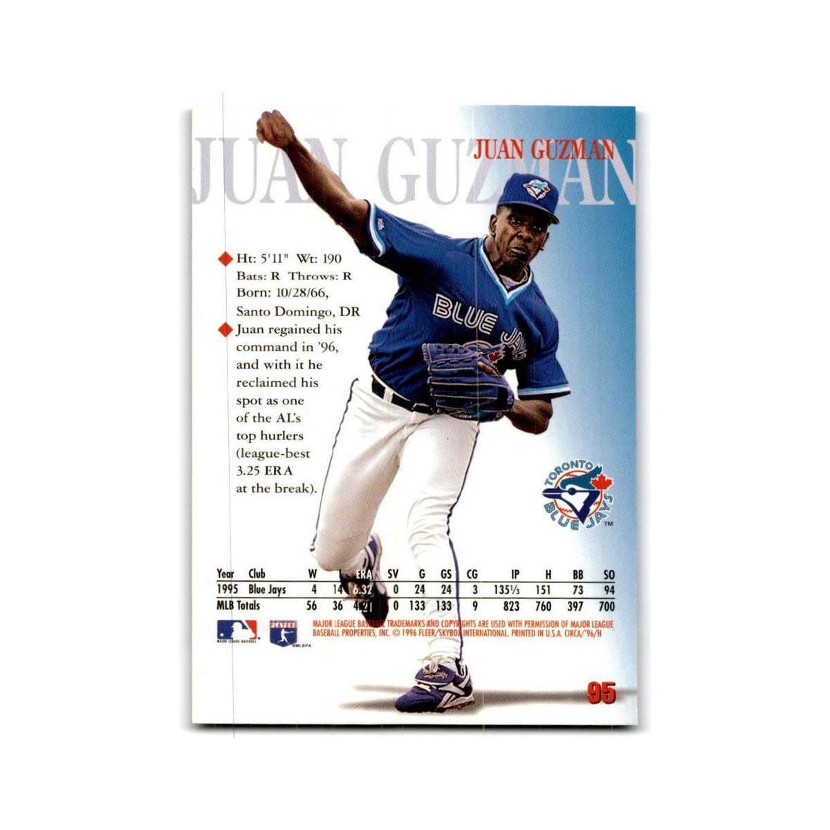 Juan Guzman 1996 Circa #95 Toronto Blue Jays Baseball Card NM