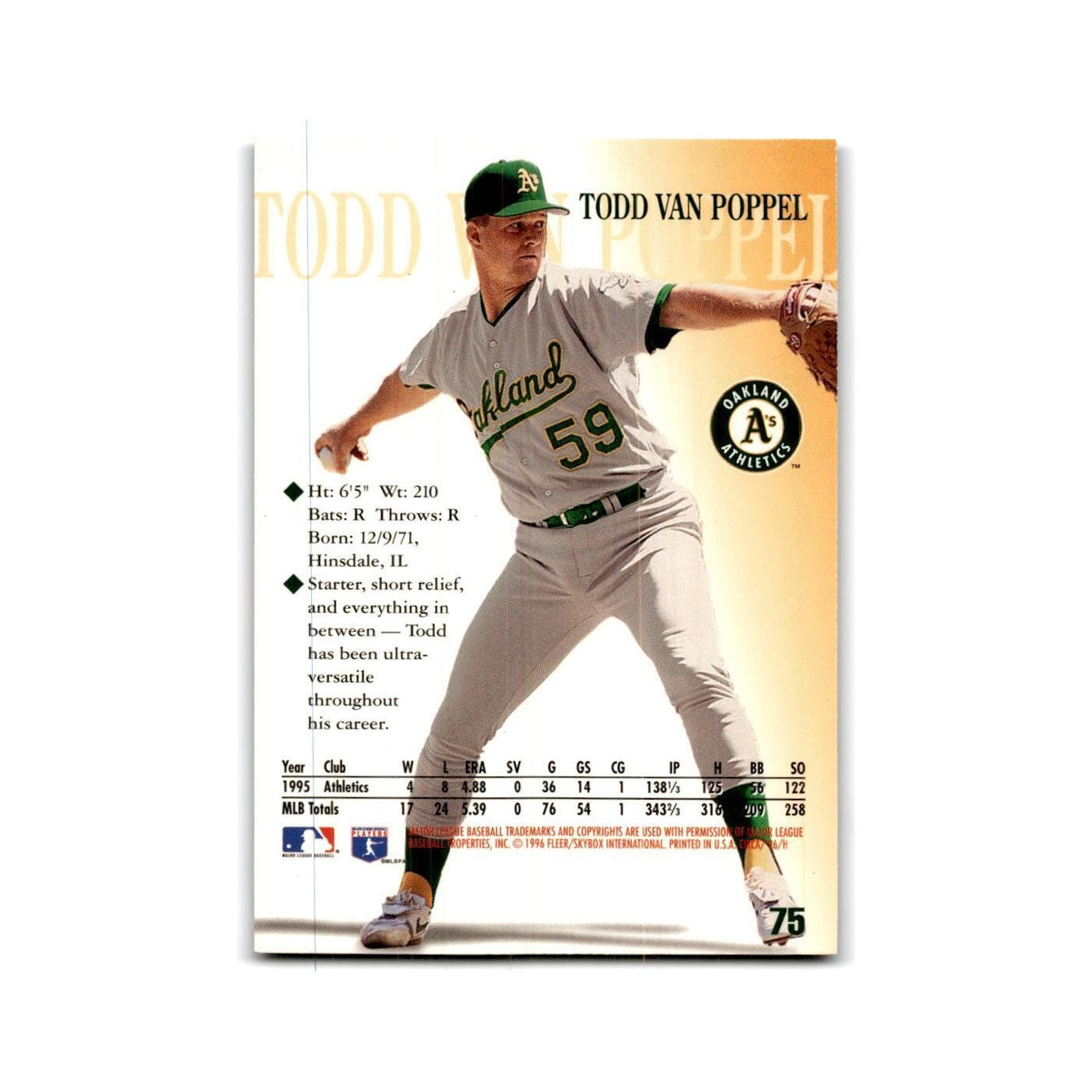 Todd Van Poppel 1996 Circa #75 Oakland Athletics Baseball Card NM