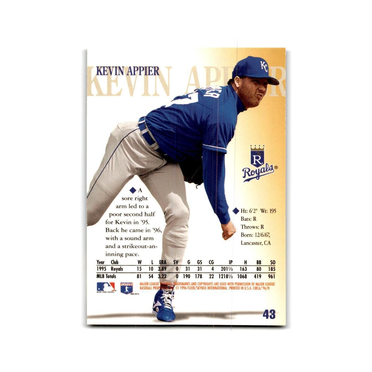 Kevin Appier 1996 Circa #43 Kansas City Royals Baseball Card NM