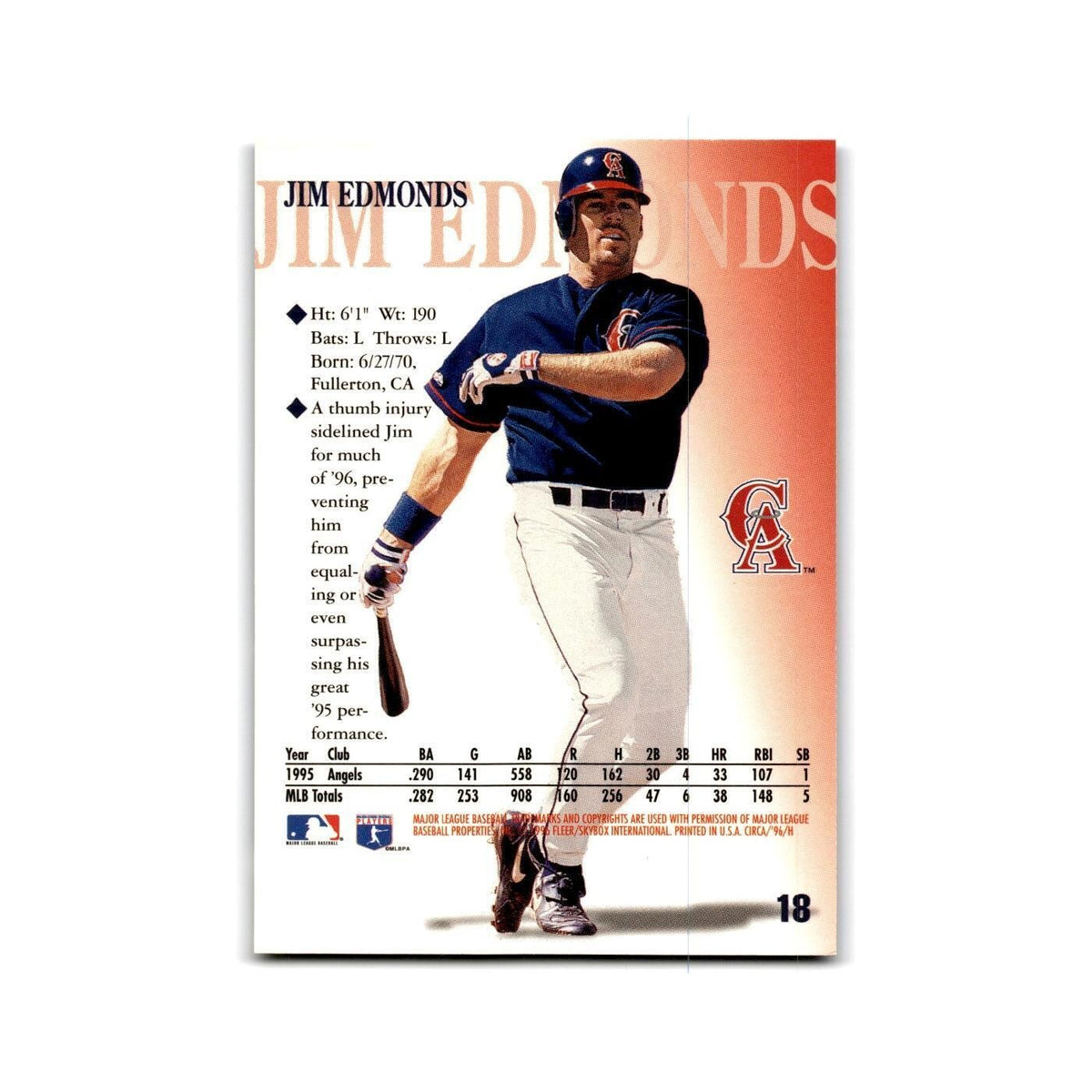 Jim Edmonds 1996 Circa #18 California Angels Baseball Card NM