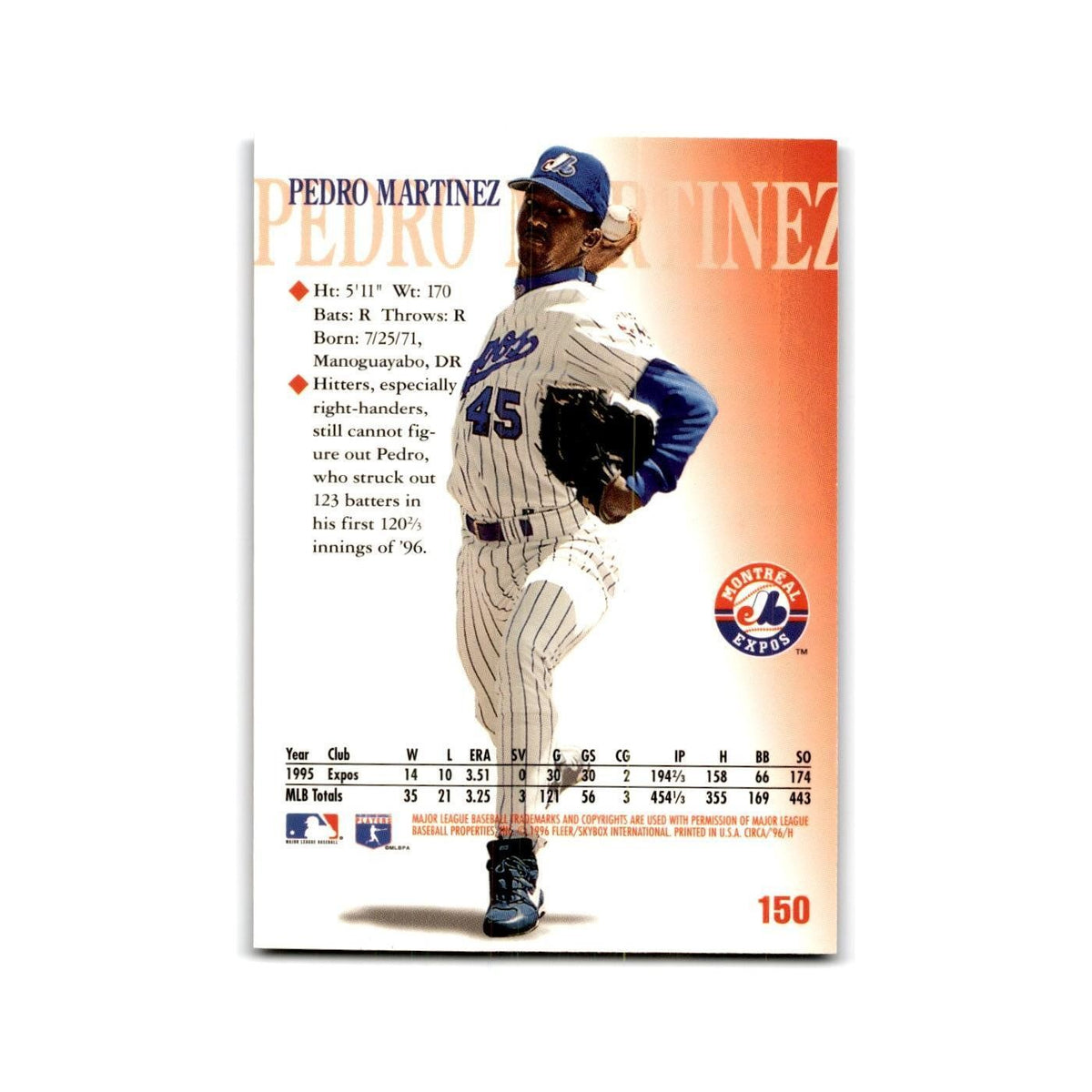 Pedro Martinez 1996 Circa #150 Montreal Expos Baseball Card NM