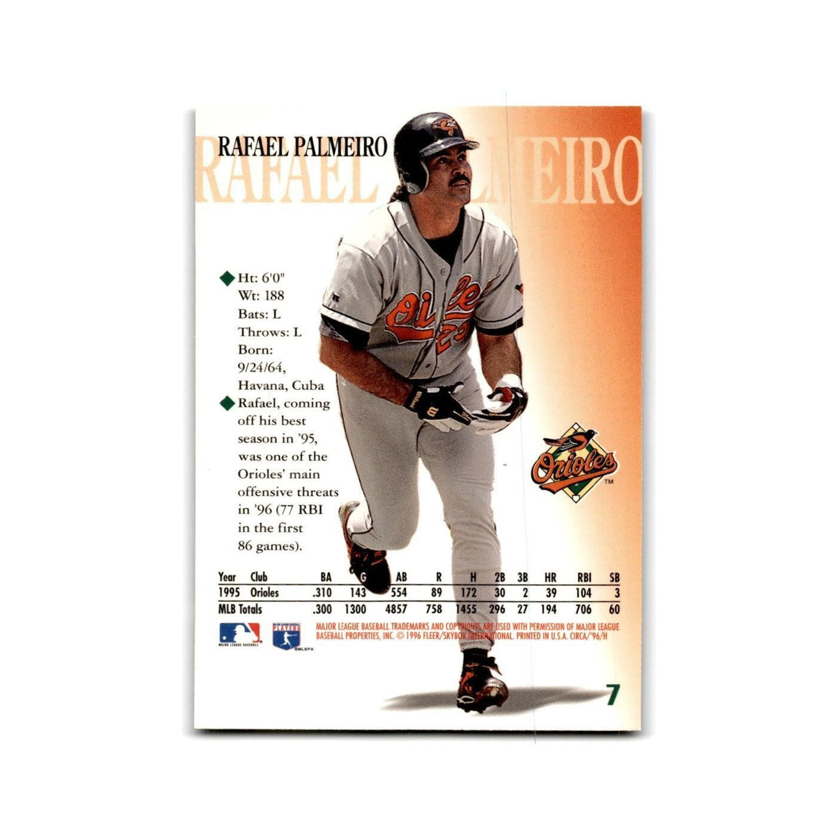 Rafael Palmeiro 1996 Circa #7 Baltimore Orioles Baseball Card NM