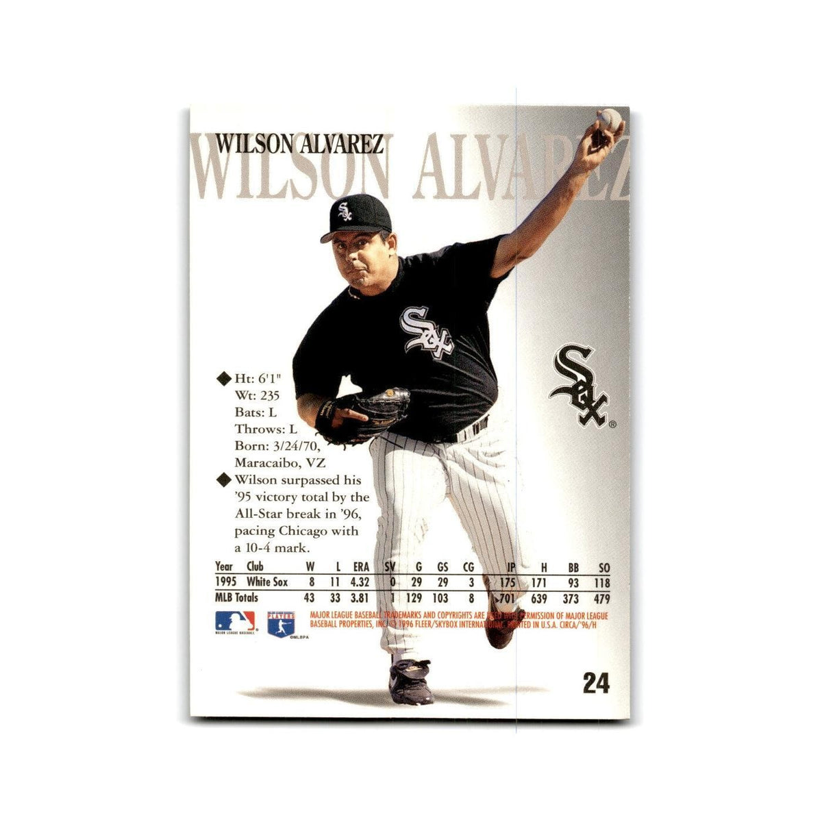 Wilson Alvarez 1996 Circa #24 Chicago White Sox Baseball Card NM