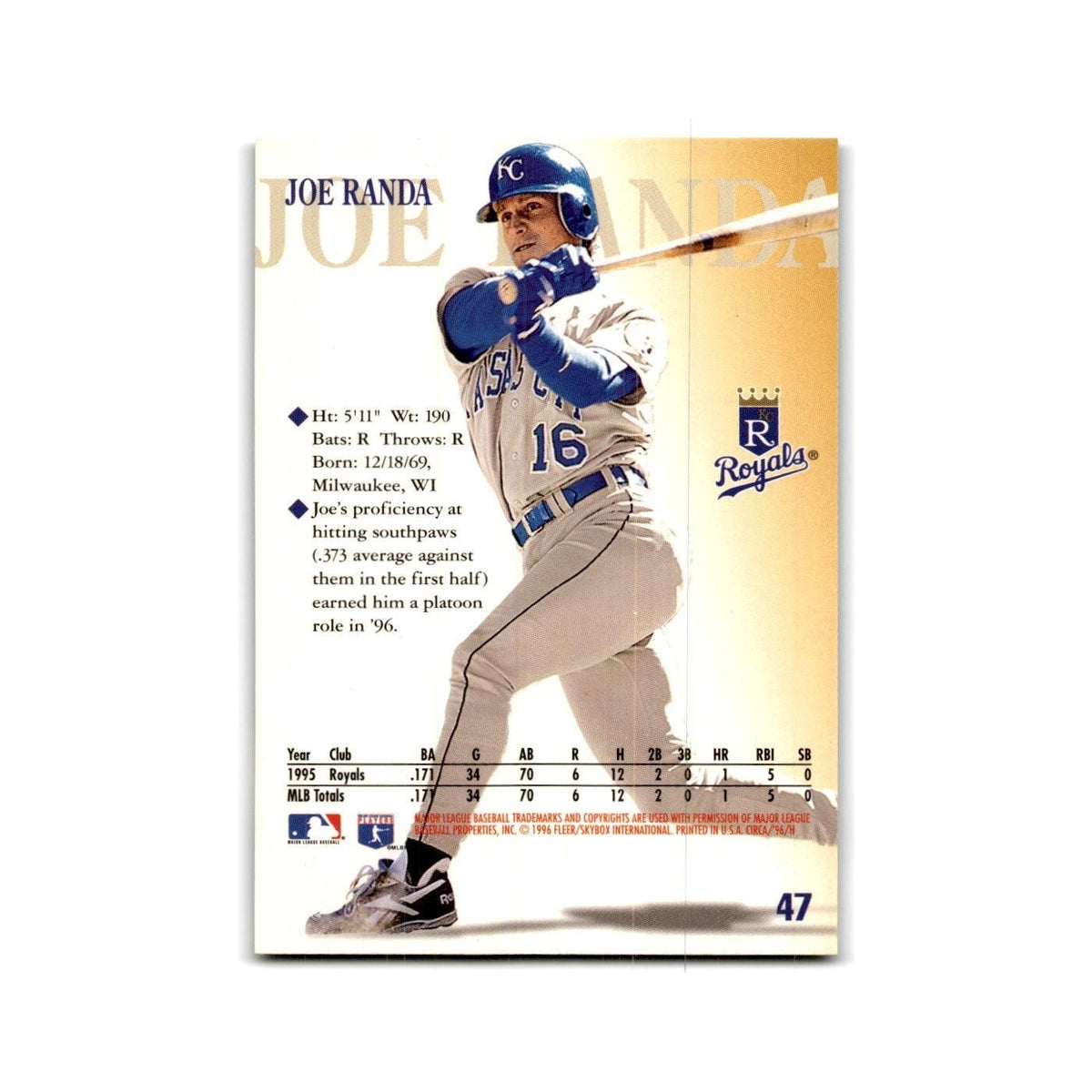 Joe Randa 1996 Circa #47 Kansas City Royals Baseball Card NM