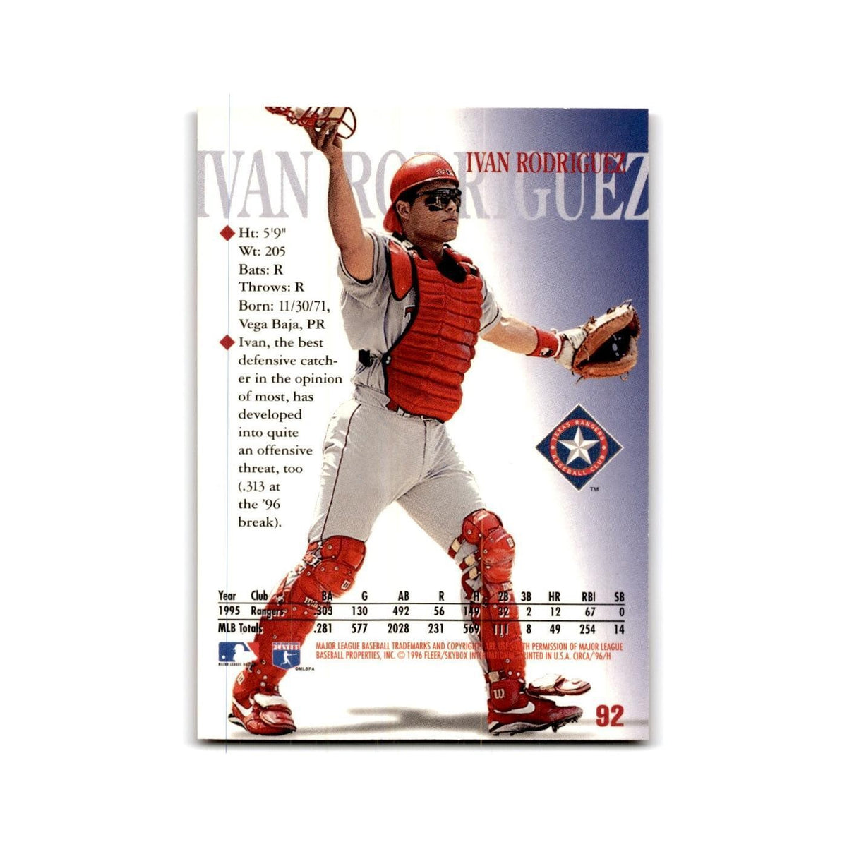 Ivan Rodriguez 1996 Circa #92 Texas Rangers Baseball Card NM