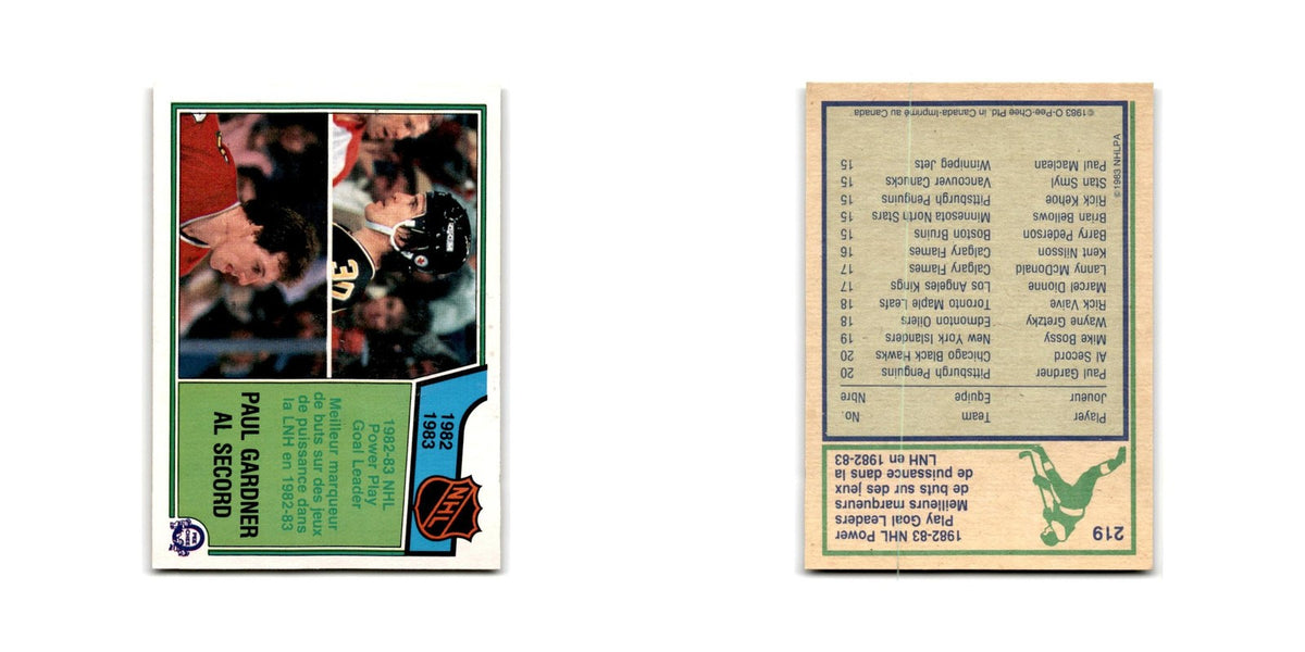 1983 O-Pee-Chee Paul Gardner Al Secord PPG Goal Leaders #219