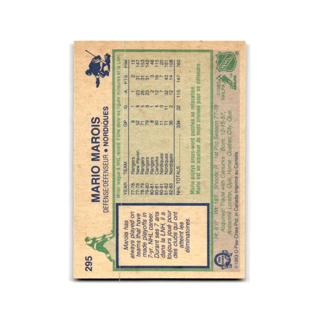 1983 O-Pee-Chee Mario Marois Quebec Nordiques #295