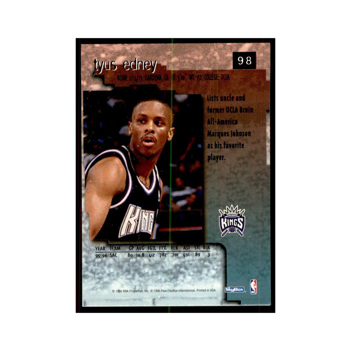 1996 SkyBox Premium Tyus Edney Basketball Cards #98