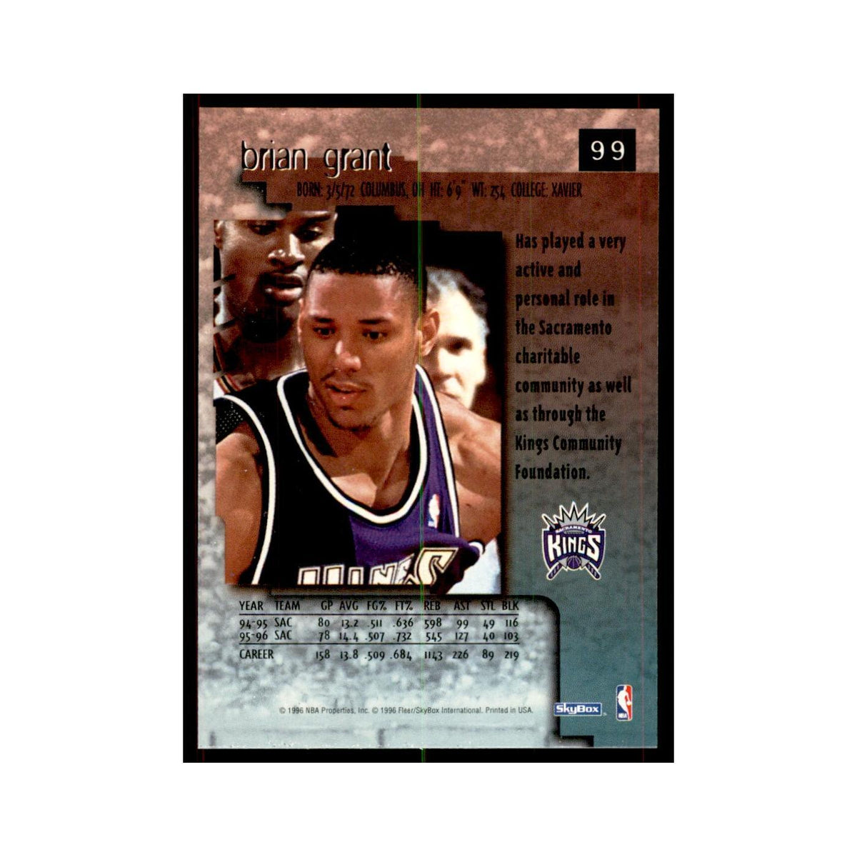 1996 SkyBox Premium Brian Grant Basketball Cards #99