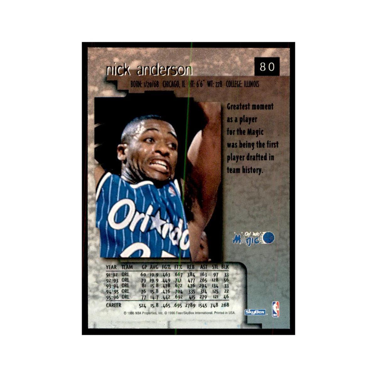 1996 SkyBox Premium Nick Anderson Basketball Cards #80