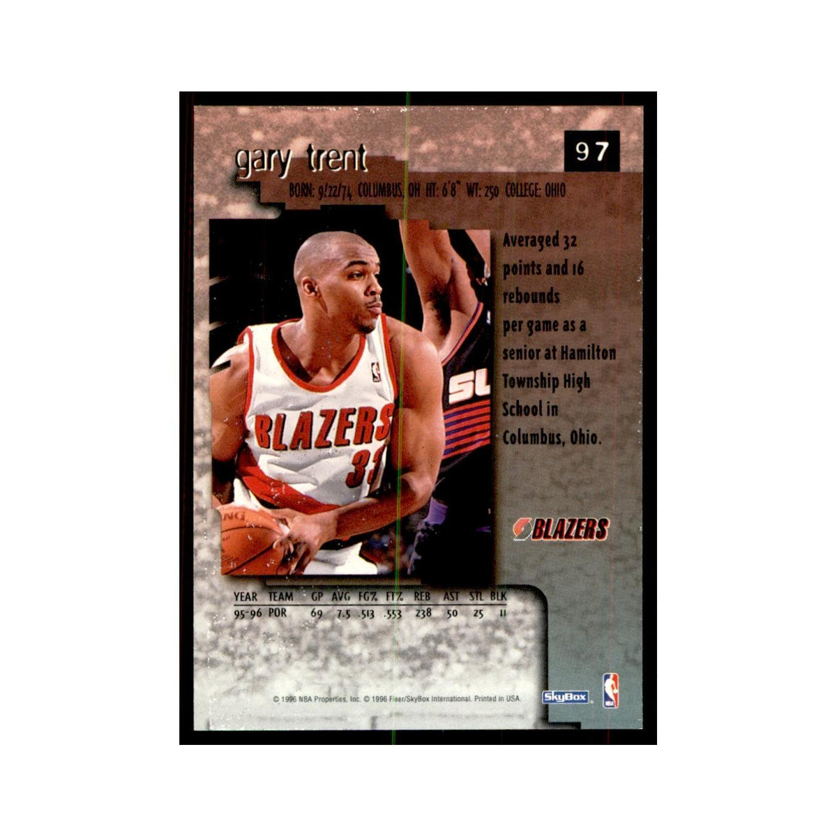 1996 SkyBox Premium Gary Trent Basketball Cards #97