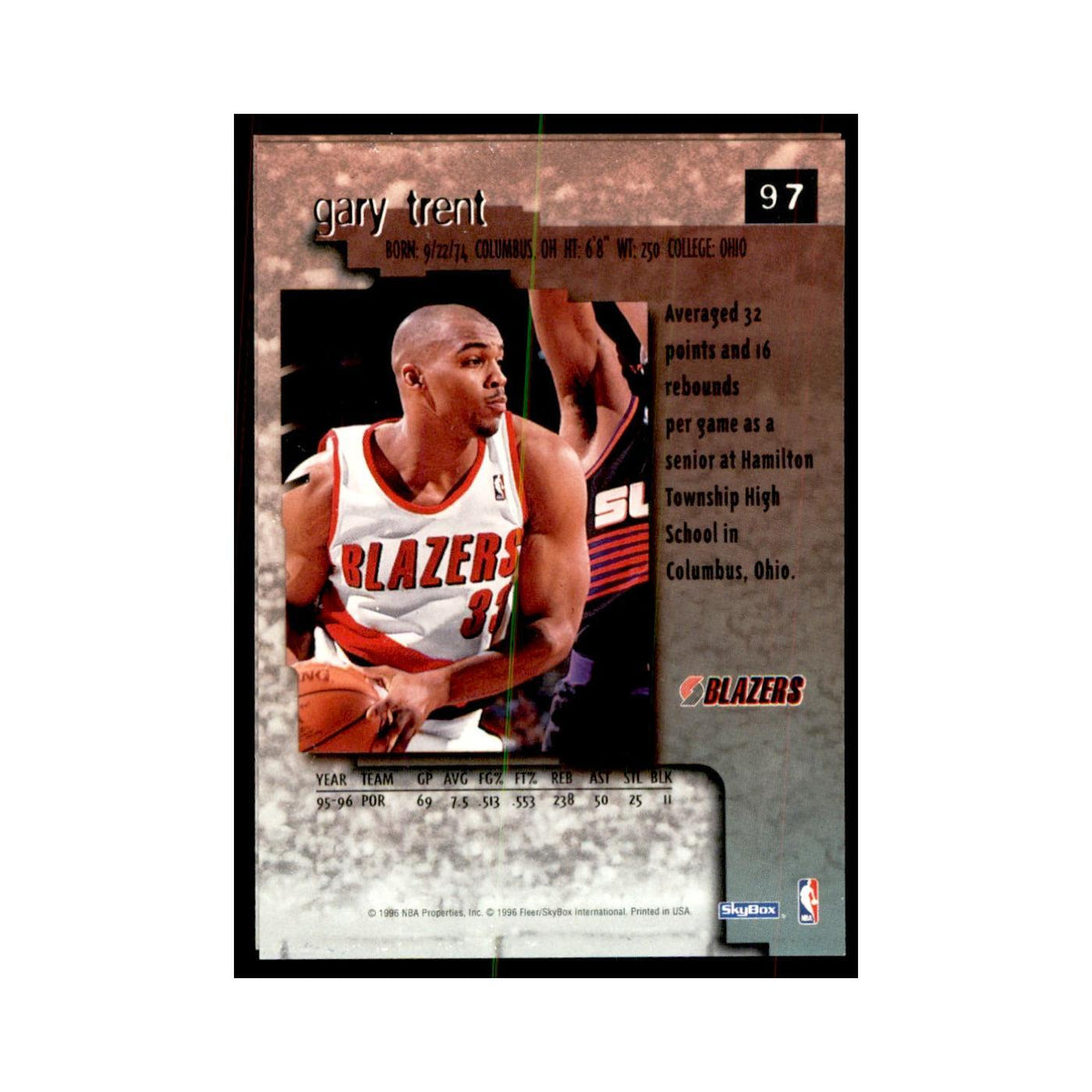 1996 SkyBox Premium Gary Trent Basketball Cards #97