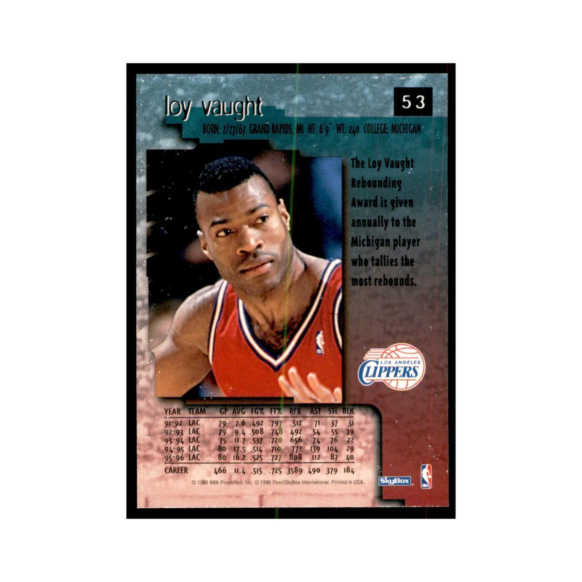 1996 SkyBox Premium Loy Vaught Basketball Cards #53