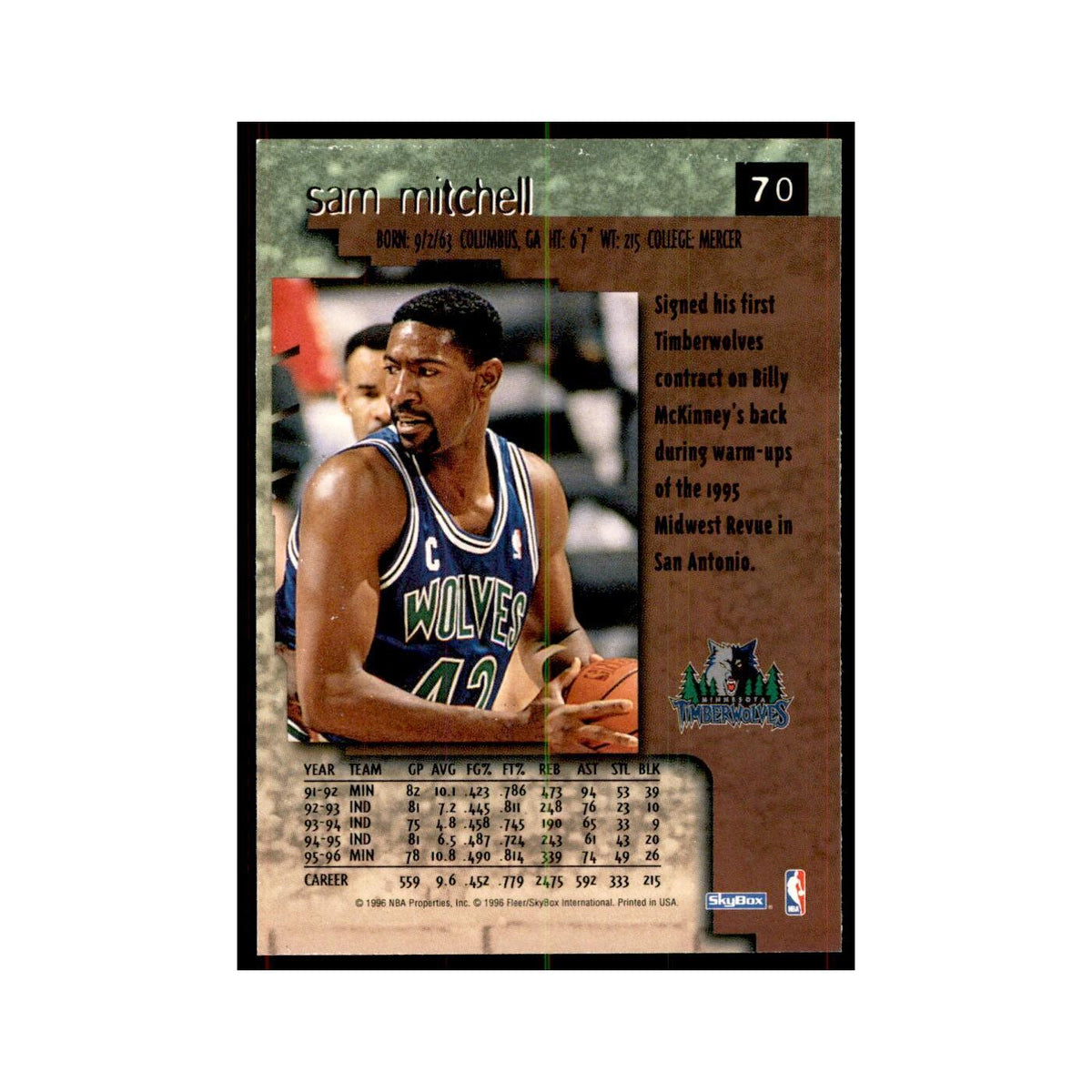 1996 SkyBox Premium Sam Mitchell Basketball Cards #70