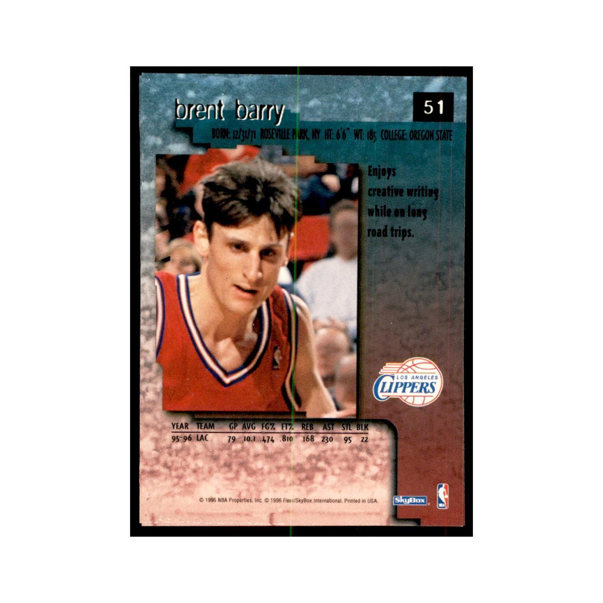 1996 SkyBox Premium Brent Barry Basketball Cards #51